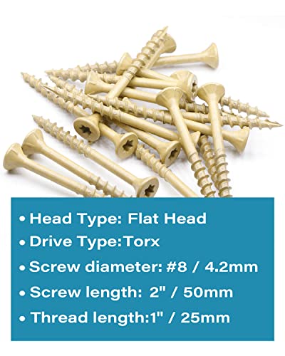 Image of Deck Screws, Exterior Wood Screws #8 x 2 Inch 100 Pcs, Carbon Steel Star Drive and Coarse Threads, Anti-Corrosion, Tan Coated Screws for Decks, Fences and Other Outdoor Use | by IMSCREWS