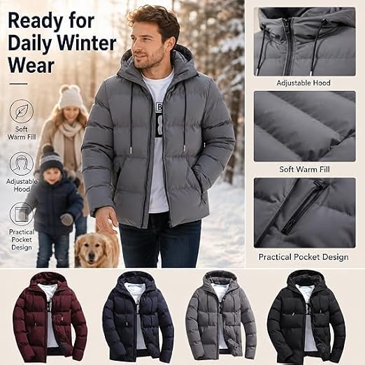 Winter Jacket for Men UK,Lightweight Puffer Jacket,Mens Warm Coat With Hood