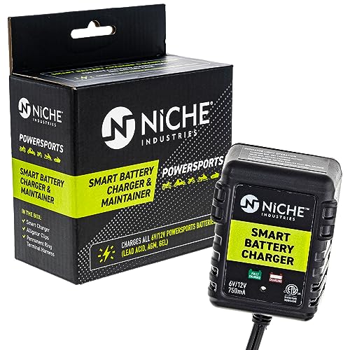 NICHE 750mA Fully-Automatic Smart Battery Charger 6V/12V Trickle Maintainer for Motorcycle UTV ATV Boat Snowmobile Lawn Mower 2 Pack