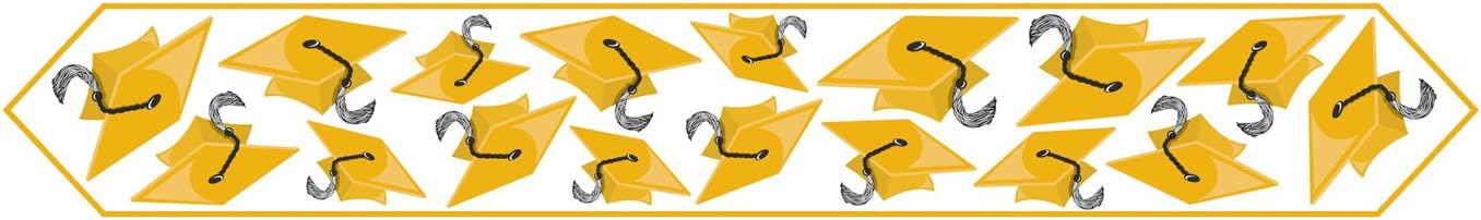 Printed Grad Cap Table Runner (gold) Party Accessory (1 count) (1/Pkg)