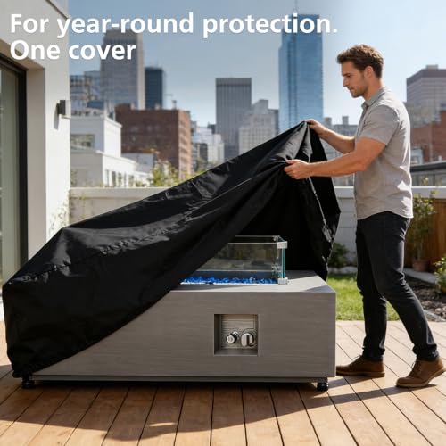 TheElves Fire Pit Table Cover Rectangular, 60in Firepit Covers Rectangular Waterproof Heavy Duty for PIZZELLO or Self-built 58-60 Inch Propane Fire Pit Table, Fireplace - 60x38x22 in by TheElves - Image 7