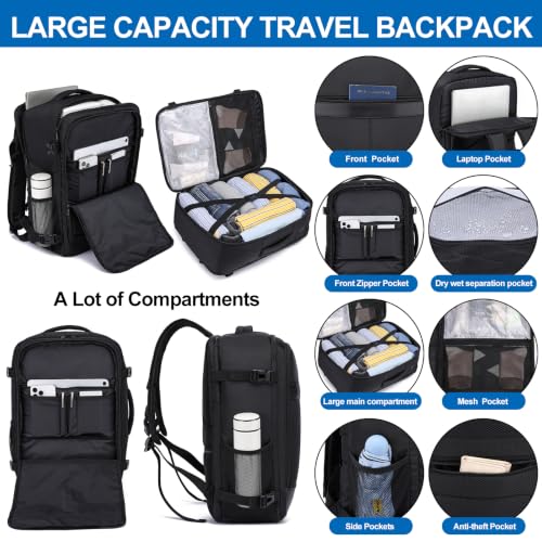 Image of Large Travel Backpack for Men,Airplane Approved Carry On Backpack Suitcase with Shoe Pouch, Luggage Bag TSA 17.3inch Laptop Mochila Flight Approved Casual Daypack Bookbag Travel Essentials,Black