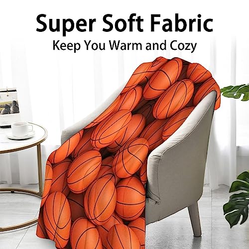 Basketball Throw Blanket for Adults Men - 60x80 Inches Twin Size - Soft Fluffy Cozy Blankets Gift - Orange Sports Blanket Throws for Bed, Sofa, Winter