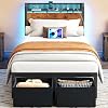 Furnulem Twin Bed Frame with 2 Storage Drawers & Charging Station, Twin Platform Bed Frame with Headboard & LED Lights, No Box Spring Needed, All in One, Easy to Install, Noise Free 500 lbs Capacity