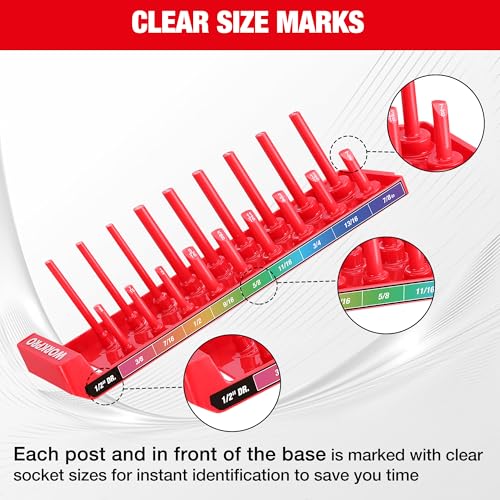 Image of WORKPRO Socket Organizer Set, 4PC 1 /4 inch 3 /8 inch 1 /2 inch Drive SAE Socket Holder | Fits Impact Sockets, Holds 82 Pieces Sockets, Large Capacity, Clear Size Identification, Socket not Included