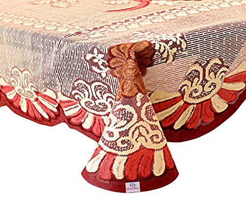 Image of Heart Home Flower Design Cotton 4 Seater Center Table Cover 40 inchx60 inch(Cream)-HHEART15505, Standard