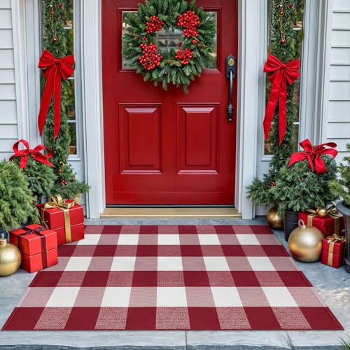 KOZYFLY Buffalo Plaid Rug 27.5x43 Inches Red and...