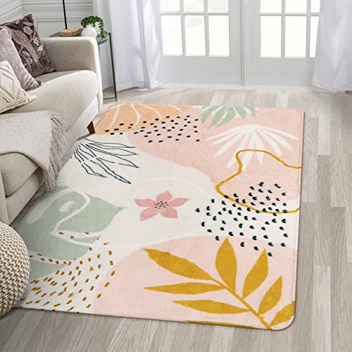 Lahome Pink Washable Living Room Area Rug - 3x5 Small Rugs