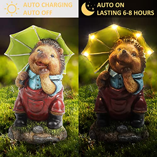 Eptuega Garden Statue Hedgehog Decor，Hedgehog Figurine For Garden Decor,Garden Ornament With Solar Lantern-Unique Gifts For Mom In Patio Lawn Yard Decor Size:5.78 X 4.48 X 8.97 Inch #TOP3