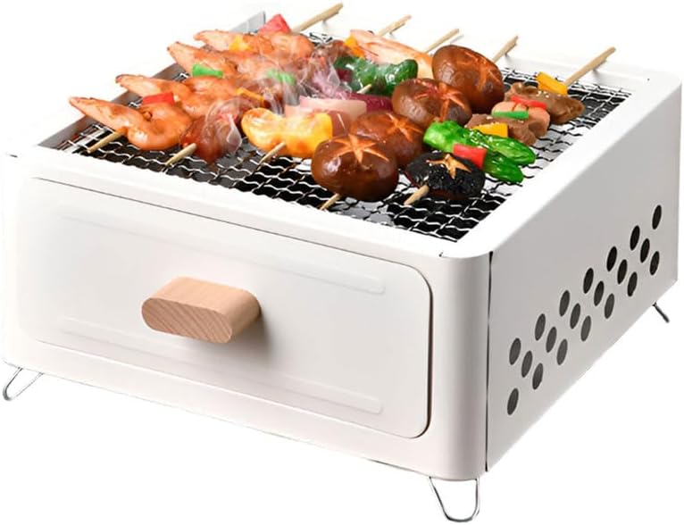 AIZYR BBQ Grill Charcoals Grill Stove, Portable Tabletop Smoker Grill BBQ Grill Household Barbecue Tool for Camping Home Party,White