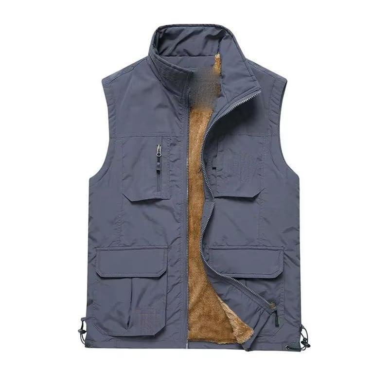 Chaleco de primavera hombre multibolsillos cuello de pie chaleco casual 4