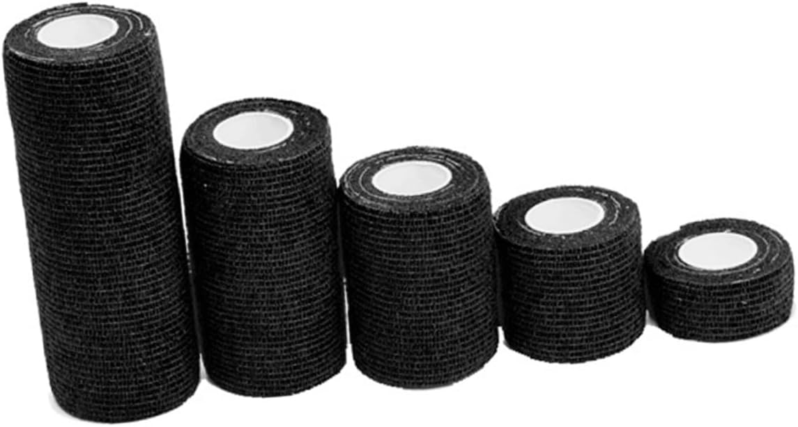 COLLBATH 10 Roll Black Elastic Self-Adhesive Cohesive Bandages Nonwoven Stretch Wrap Tape for Athletic Injuries First Aid Comfortable Skin-Friendly Wrap