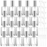 Zyghjort 20 Pcs Clear Glass Fine Mist Atomizer Spray Bottle, 15ml Portable Square Empty Glass Perfume Atomizer Bottles, Clear Refillable Perfume Bottle with 10 5ML Droppers and 10 Funnels