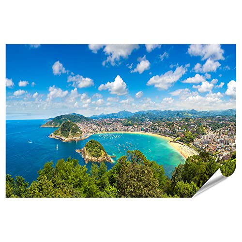 islandburner Imagen Póster panorámico de San Sebastián Vista aérea Donostia Hermoso Día de Verano España Impresión fotográfica Premium Imágenes sobre papel 90 x 60 cm