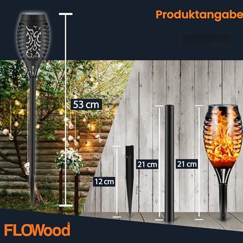 FLOWood Solarleuchten für Außen Garten, 6 Stück, 12LED Solarlampe für Außen Solar Fackel Gartenfackeln, IP65 Wasserdicht Solarlampe, Weg, Hinterhöfe, Rasen1, Flame