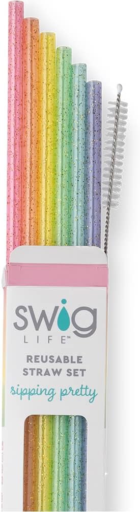 Swig Life Reusable Straws Rainbow Glitter Straw Set & Cleaning Brush, Each Straw is 10.25 inch Long (Fits Swig Life 20oz Tumblers, 22oz, and 32oz Tumblers) - Image 2