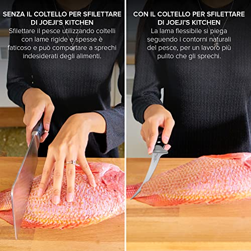 Joejis Coltello cucina 32cm inox Coltello per sfilettare pesce per disossare con impugnatura ergonomica e custodia Coltello cucina di piccole dimensioni per spellare o rifilare pesce o carne. - immagine 5