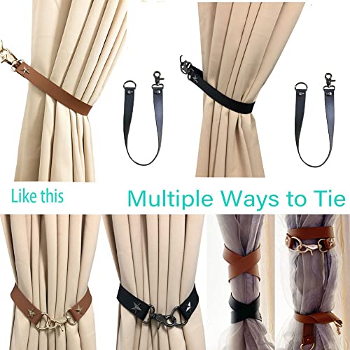 Leather Curtain Tiebacks, Pu Leather Curtain Rod Holder Window Treatment Holdbacks, Skull Drapery Tie Backs Buckle Modern Vintage Decorative Window Curtains 2 Pack #TOP4