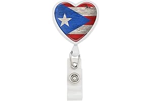 Rustic Distressed Puerto Rico Flag Heart Badge Lanyard