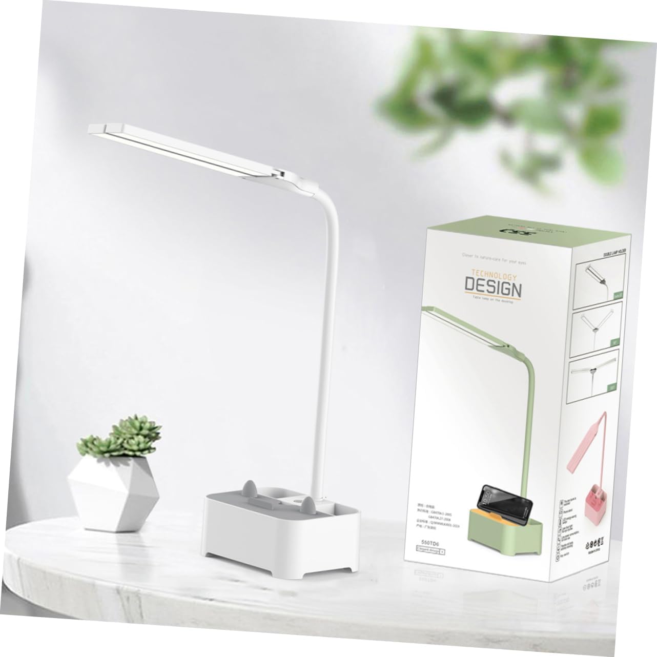 LIFKOME Dual-Head Table Lamp USB Charging Port Adjustable Eye Protection LED Light for Students Portable Reading Lamp Mobile Phone Holder for Home Office and Study