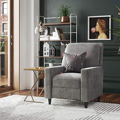 Novogratz Lana Pushback, Living Room Accent Chair, Light Gray Velvet Recliner (DA2025779N)