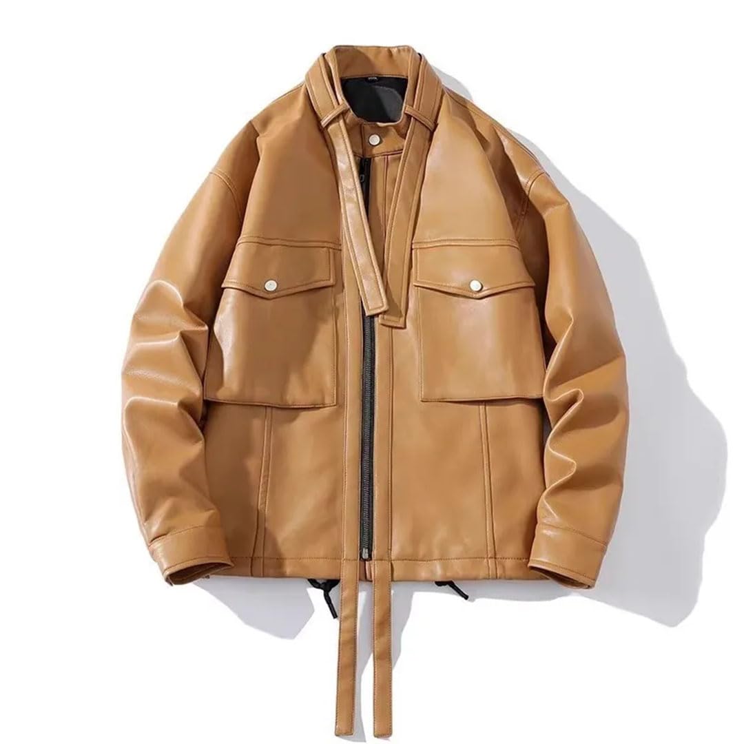 Uomini Bomber Giacche In Pelle Outwear Stand Collar Giacca A Vento Cappotti Maschile Cappotto In Pelle Moto Biker Giacca