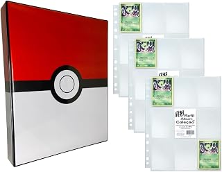 Combo Álbum Pasta Fichário Compatível com Card Pokémon - Pokebola + 30 folhas 9 bolsos yes
