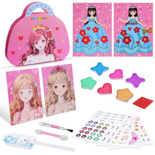 Aomig Livre D'autocollants de Princesse, Maquillage Enfants Jouet Filles Trousse de Maquillage, Livres de Maquillage pour Jeux d'habillage sur Papier avec Visages pré-imprimés colorier(8 en 1)