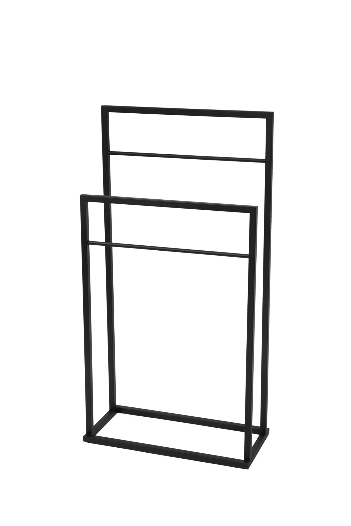 Wolnostojący Wieszak na Ręczniki - szer. x gł. x wys. 45x21x86cm - Wykonany z Metalu, z 2 + 2 Drążkami i Podkładkami Antypoślizgowymi, produkt UE, bez Montażu - DUO Czarny