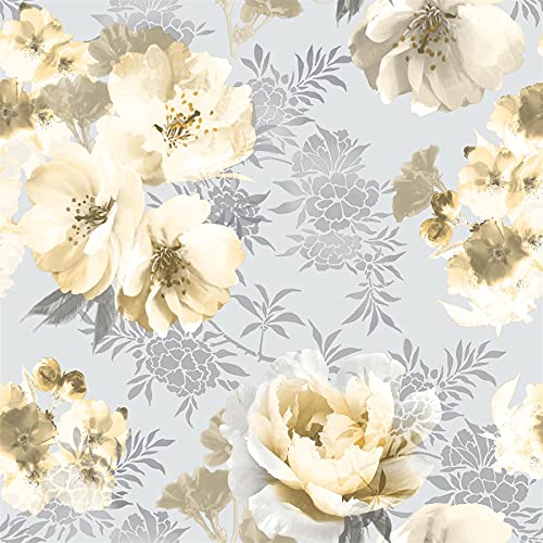 Image of Dramatic Floral Wallpaper Yellow Grey Flower