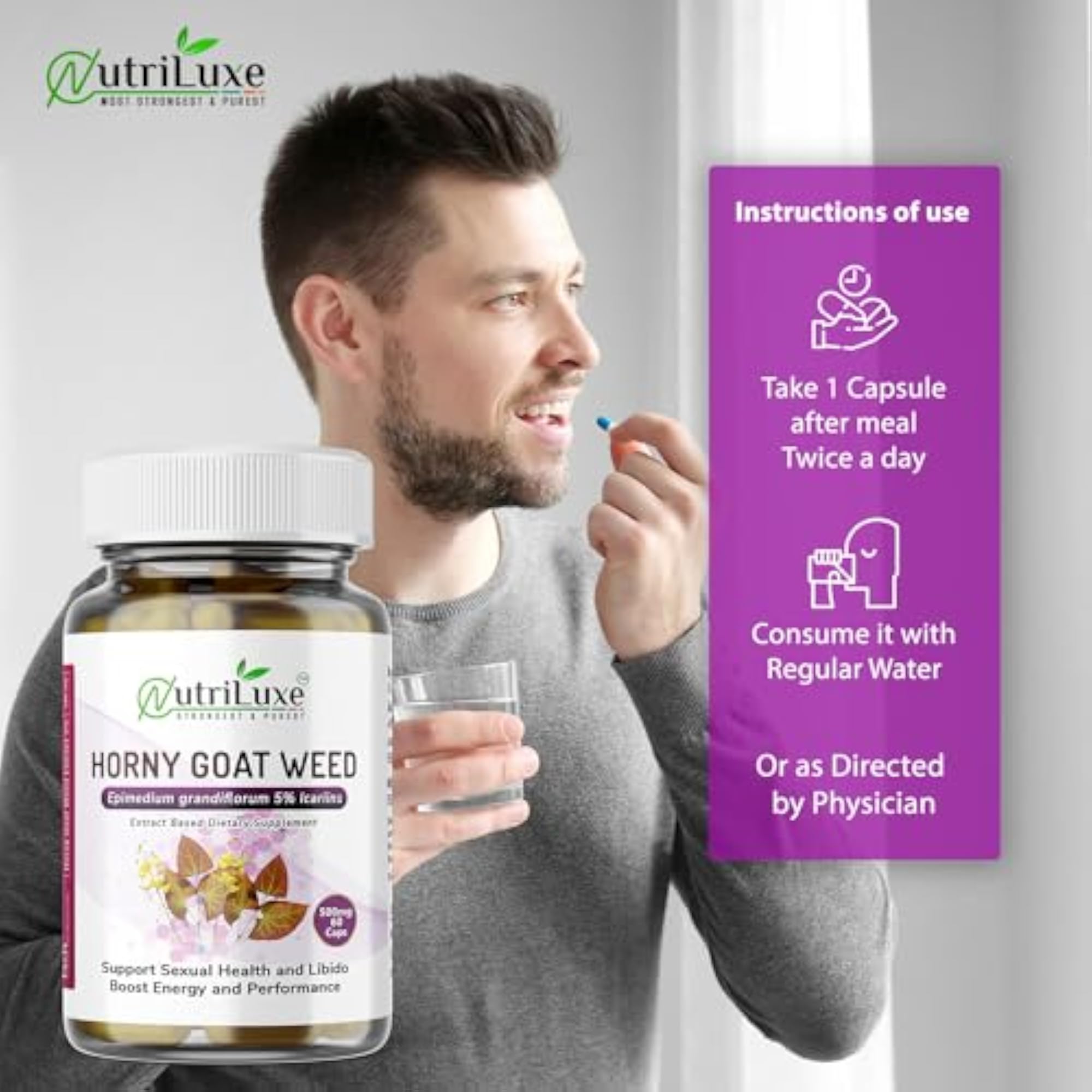 Nutriluxe Horny Goat Weed Extract Capsules, 500mg