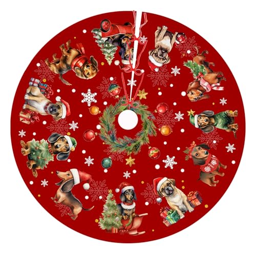Red Christmas Tree Skirt Dog Theme Christmas Decorations Dog Mom Dad Xmas House Decor Holiday Party Xmas Tree Skirt 36 inches