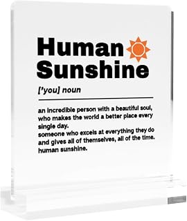 Human Sunshine Definition Motivational Gifts For Friends Teacher Coach Coworker Leader Mom Inspirational Acrylic Desk Sign Decor Square Shaped Clear Home Office Desk Decor with Acrylic Stand 3.9 x 3.9 inch Transparent