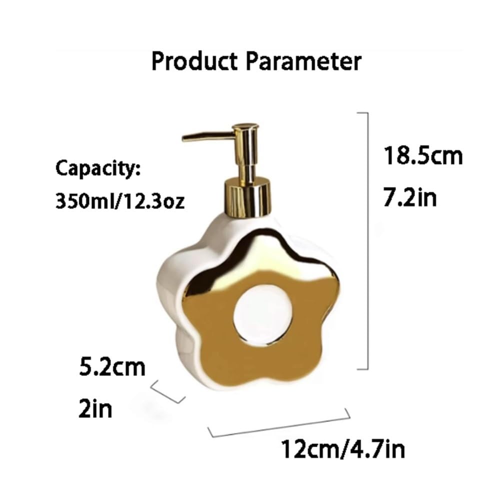 Dozownik mydła łazienkowego Dozownik do mydła w płynie do rąk i naczyń w kształcie kwiatka, ceramiczny, 350 ml, do kuchni i łazienki, do użytku komercyjnego Dozowniki łazienkowe(Silver)