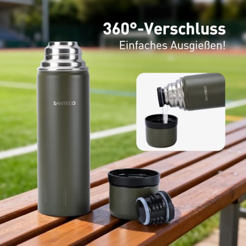 SANTECO Thermoskanne Thermosflasche Edelstahl 1l, 500ml, Auslaufsicher Isolierflasche mit Trinkbecher für unterwegs… – Ansicht 2