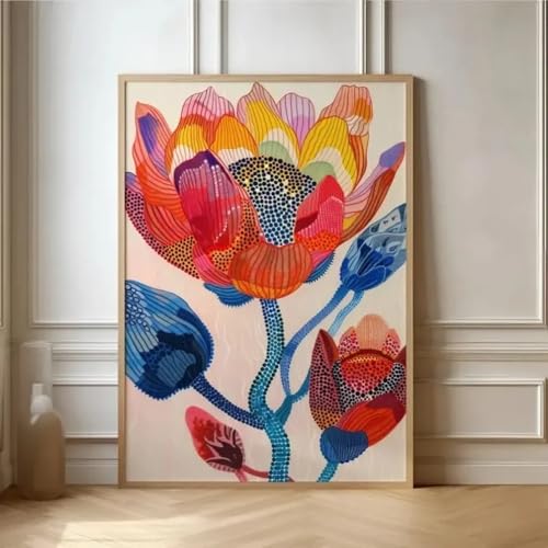 Affiche botanique abstraite et art mural nordique coloré grand format pour salon chic