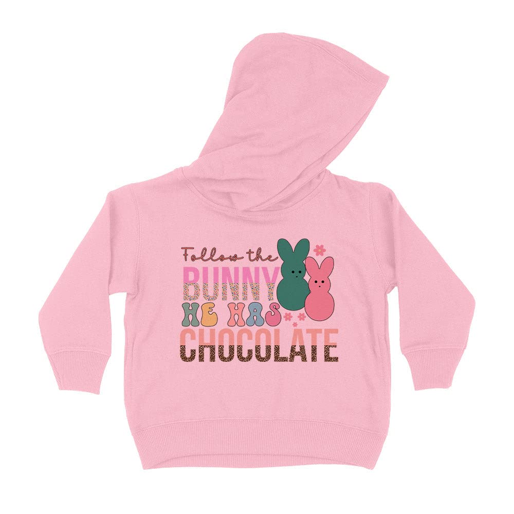 Follow The Bunny Easter Kids Hoodie Sweatshirt Toddler 2T Light Pink