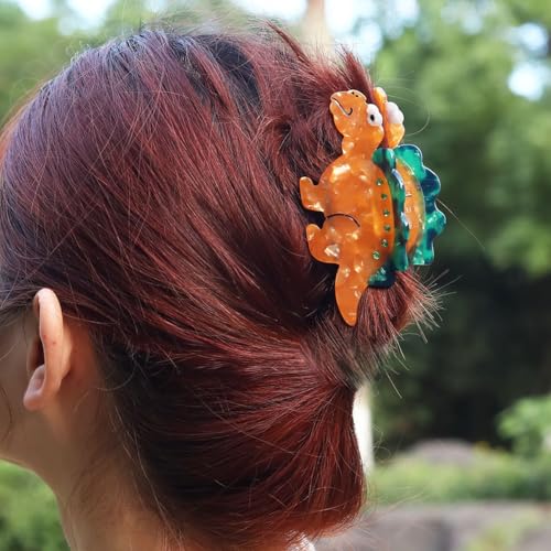Cute Dinosaur Claw Hair Clips,Orange Nonslip Hair Clamps,Animal Acetate Hair Clips for Woman Girls Thick Thin Hair