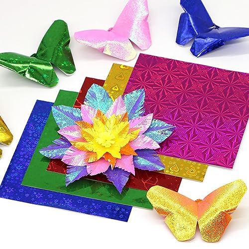 VILLCASE 100 Peças Origami Quadrado Glitter Papel Infantil DIY Papel Artesanal Quadrado Iridescente