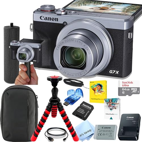 Canon PowerShot G7 X Mark III Digital Camera (Silver), Video Kit with Accessories: 64GB Memory, Case, Tripod, Grip, Software, & More (Vlogger Bundle)(Renewed)
