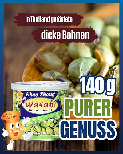 Khao Shong - Knusprige Dicke Bohnen mit Wasabi Geschmack - Scharfer Snack aus Asien - Snacks, Nüsse & Erdnüsse - Original aus Thailand - 1 x 140 g