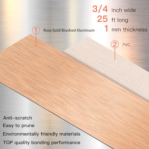 Image of GSCIT Club Rose Gold Edge Banding, 3 /4 Inch x 25ft Aluminum Brushed Edge Banding PVC Edge Trim for Cabinet Repair Furniture