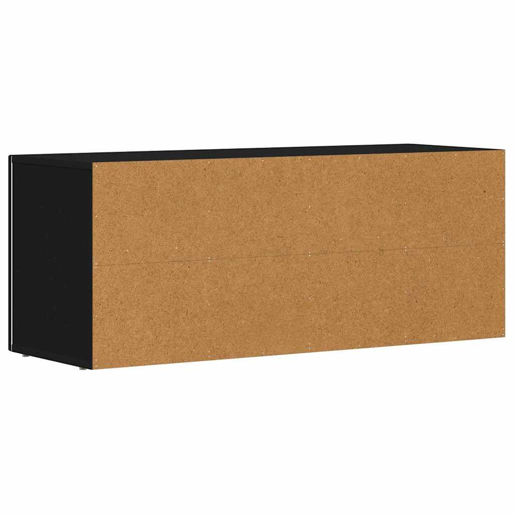 Mobile TV nero in legno con 7 ripiani, 100 x 35 x 40 cm, moderna credenza per soggiorno, con porta e cassetti