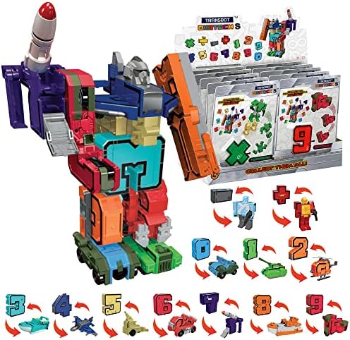 Number Robots Transforming Action Figures- Learning Robot Transforming Vehicle Toys, Number Bots Gift for Kids Educational Learning Toys - Transbot Digitech S - 10 Digits and 3 Math Signs