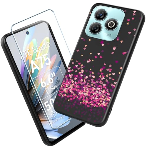 Xiangyun Handyhülle für ZTE Blade A75 Hülle mit 1 stück Gehärtetem Glas Protection Schutzfolien, Schwarz Silikon Soft Crystal Black Kratzfest TPU Cover Hülle (6.6
