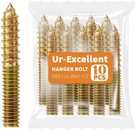 10 Pack 1/4-20 x 1-1/2 Inch Hanger Bolts Double Headed Bolts Self-Tapping Screw Hanger Bolts for Furniture (1/4-20" x 1-1/2")