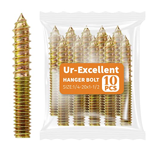 10 Pack 1/4-20 X 1-1/2 Inch Hanger Bolts Double Headed Bolts Self-Tapping Screw Hanger Bolts For Furniture (1/4-20" X 1-1/2") #TOP24