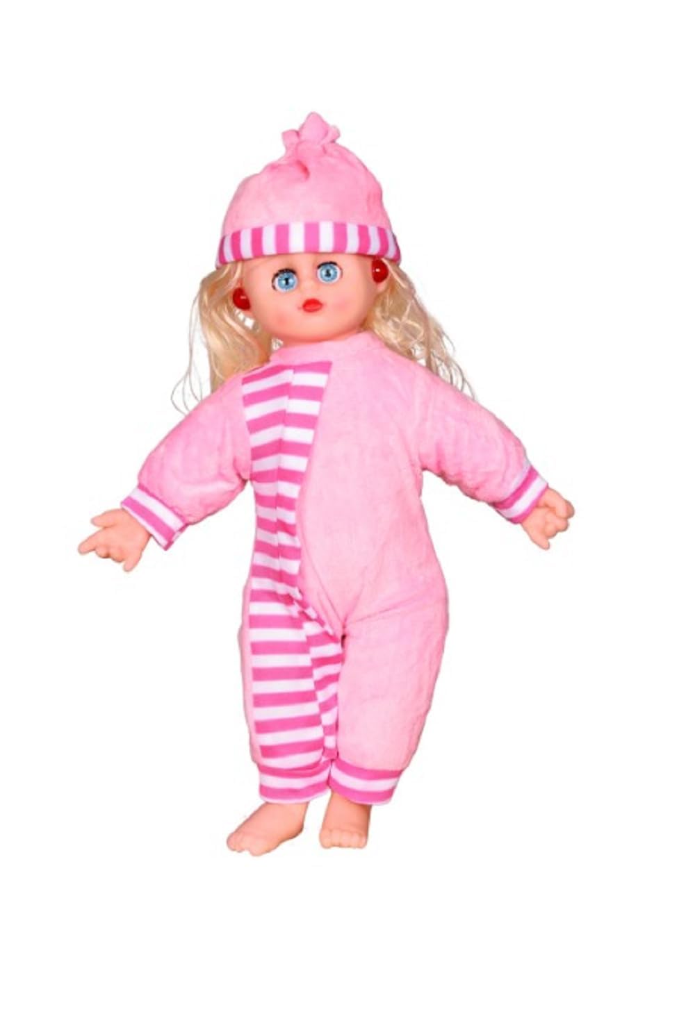 Soft Baby Doll for Kids with Light, Sound & Blinking Eyes | 12 Inch Plush Baby Doll Toy with Striped Outfit & Matching Cap | Educational Play Doll for Girls & Boys | Soft Toy Gift for Kids (Pink)-image-20