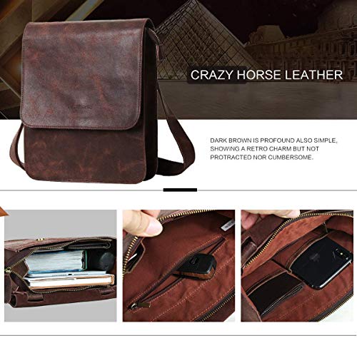 Leathario Men's Crossbody Bag Leather Shoulder Bag For Men Small Messenger Retro Pad Bag Satchel Sling Travel Work #TOP3