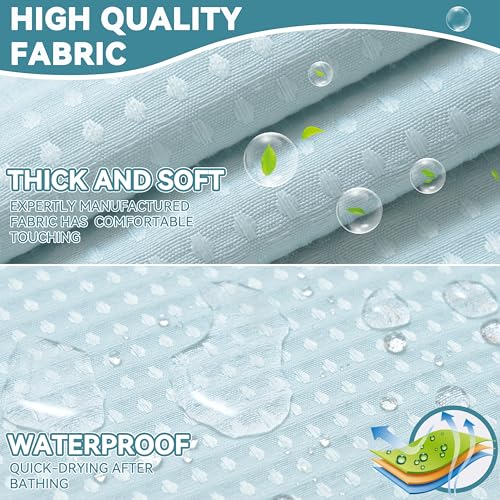 Conbo Mio Extra Long No Hook Waffle Weave Shower Curtain with Snap in Liner Set, Hotel Luxury Blue Shower Curtains for Bathroom with See Through Top Window, Waterproof, Washable 71W x 84H by Conbo Mio - Image 5